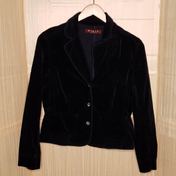 Kikit Jeans Black Velvet Blazer Jewel Buttons Medium - Picture 1 of 8
